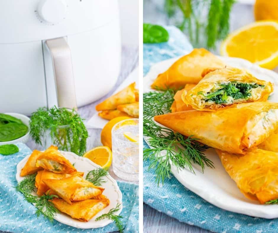 JUMP TO RECIPE LEAVE A REVIEW
Air Fryer Spanakopita
Air Fryer Spanakopita — A delicious, healthy alternative to traditional frying is the air fryer. Spanakopita is a Greek dish made with spinach and cheese in a phyllo dough wrapper. This recipe uses an air fryer to make it healthier and tastier than ever before!