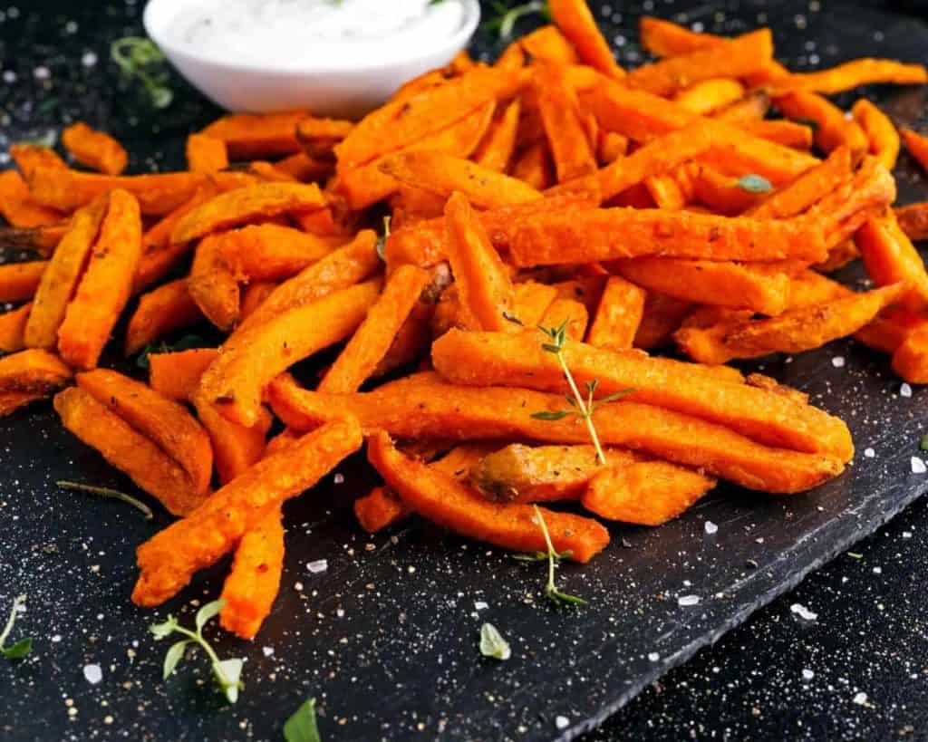 Air fryer frozen sweet potato fries - ready quicker than oven cooking