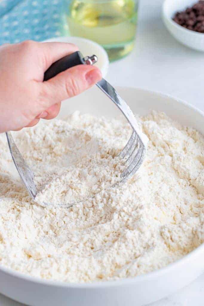 preparing flour to make air fryer cannoli