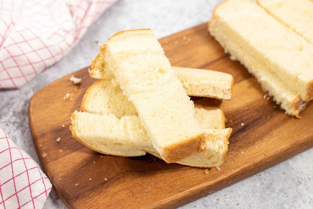 Slice bread into slices for the Air Fryer French Toast Sticks