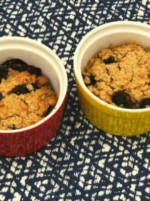 Air Fryer Baked Blueberry Oatmeal cooked and placed on table