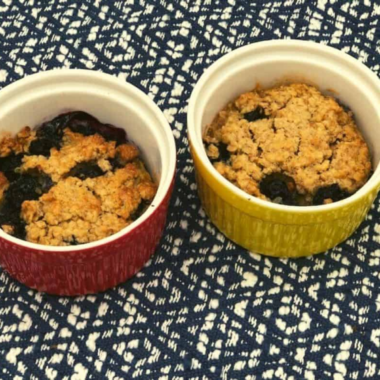 Air Fryer Baked Blueberry Oatmeal cooked and placed on table