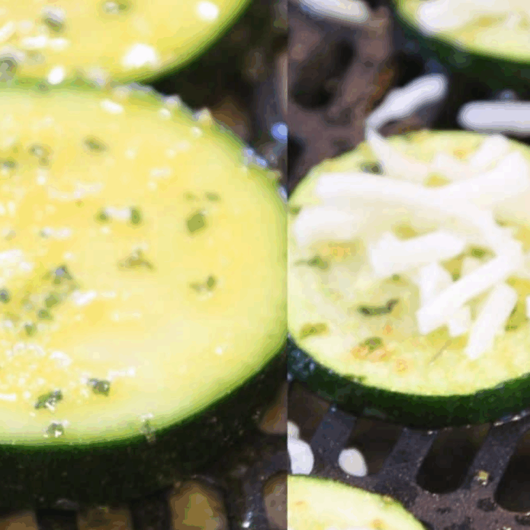 Season and add shredded cheese on top of the zucchini.