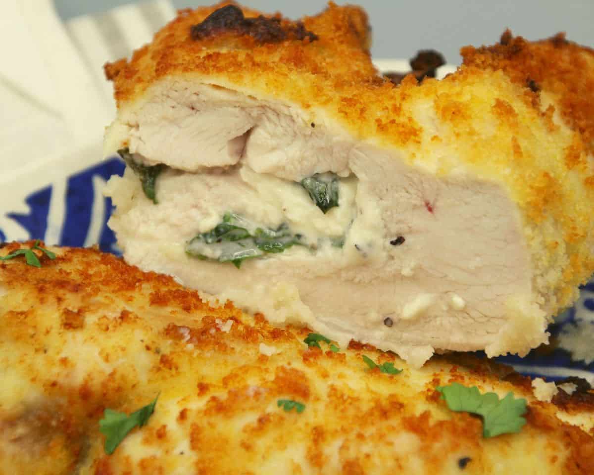 Air Fryer Spinach and Feta Cheese Stuffed Chicken Breast Fork To Spoon