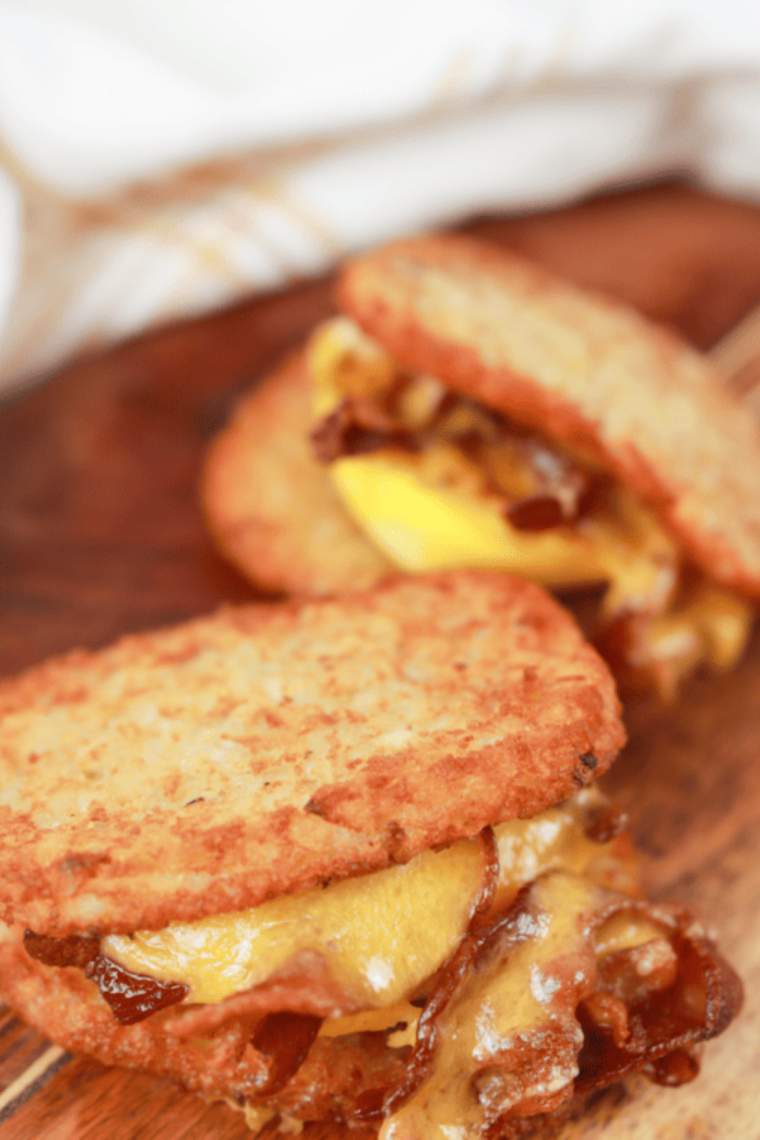 Frozen hash brown patties cooked in air fryer until golden and crispy outside with soft fluffy center for quick breakfast