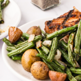Mission BBQ green beans and bacon copycat recipe in a white serving bowl