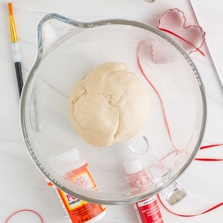 Ingredients needed for Air Fryer Salt Dough Ornaments on kitchen table.