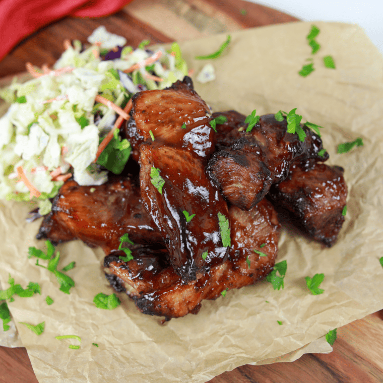 Delicious Air Fryer Country Style Ribs served on a plate with barbecue sauce"