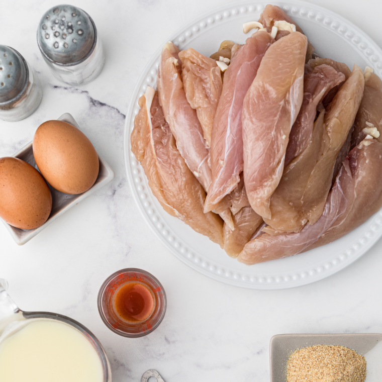 Ingredients needed for Air Fryer Flamin' Hot Chicken on kitchen table.