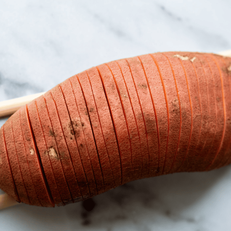 Air Fryer Hasselback Sweet Potatoes ( 