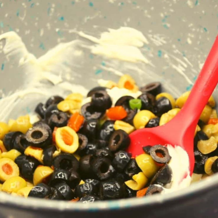 Topping ingredients in large bowl.