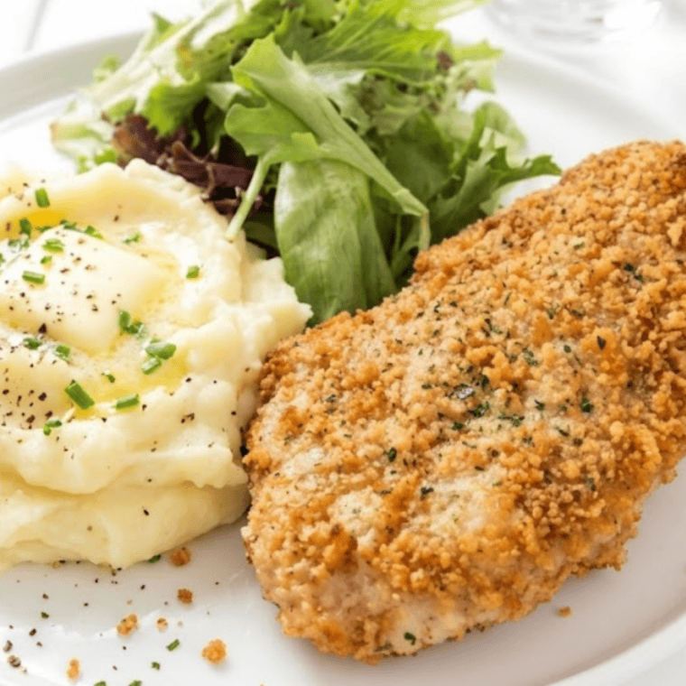 Close-up of crunchy seasoned chicken made in air fryer