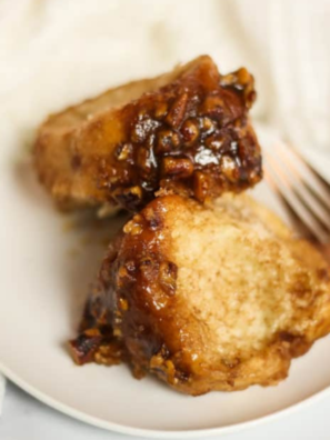 "Serving Air Fryer Pecan Monkey Bread with a caramelized glaze"