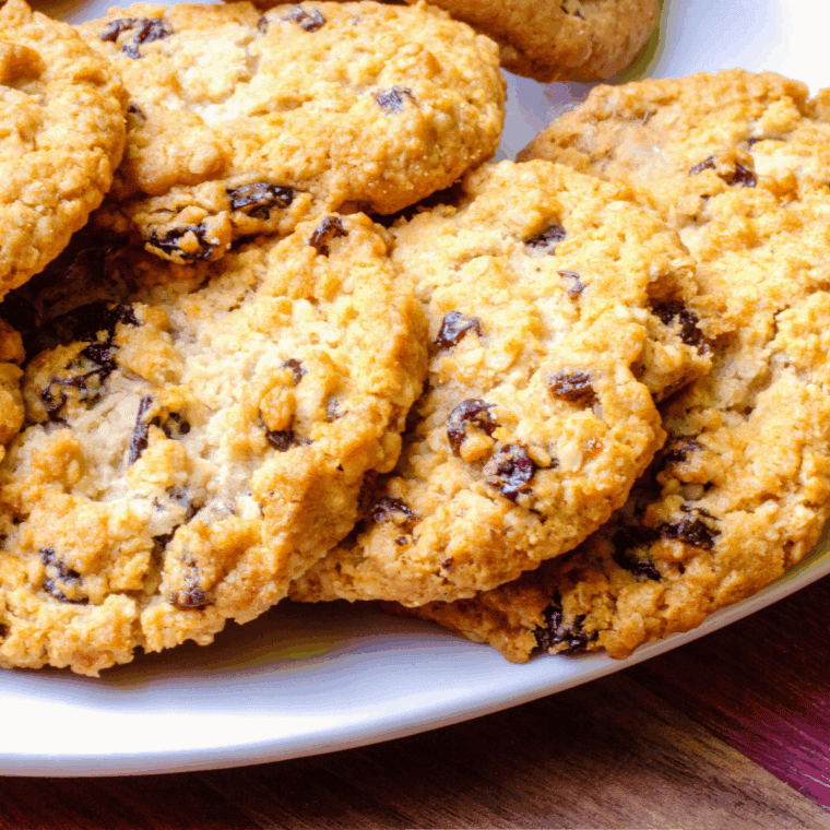 Freshly baked Subway-style oatmeal raisin cookies with a chewy, golden-brown texture.