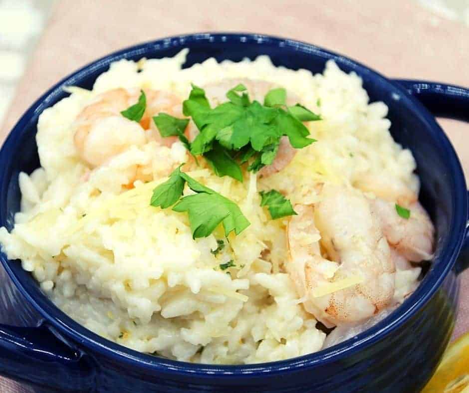 Bok Choy Risotto with Coconut Milk and Pan Seared Shrimp