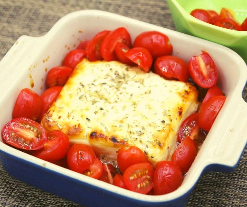 Air Fryer Baked Feta Cheese is a great and easy appetizer, served typically with diced cherry tomatoes. There is nothing better than a great dish of creamy hot and rich feta cheese surrounded by tomatoes. 
