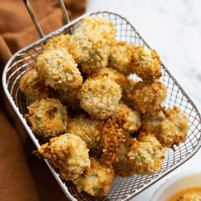 Crispy Air Fryer Fried Okra served in a bowl, showcasing golden, crunchy pieces of okra.