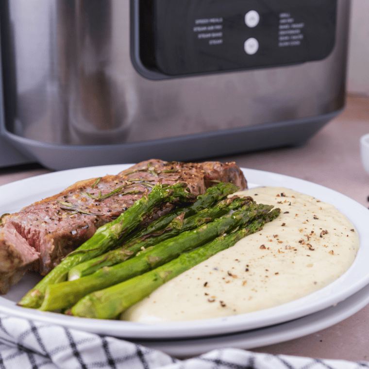 Air Fryer Frozen Asparagus cooked to crispy perfection.