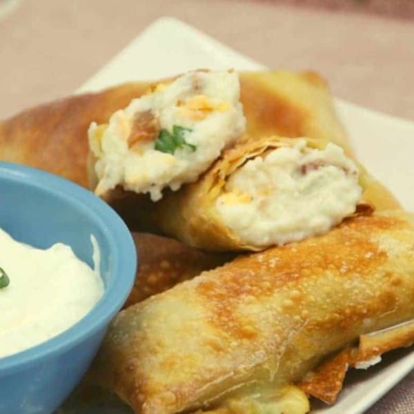 Air Fryer Loaded Mashed Potato Egg Rolls Fork To Spoon