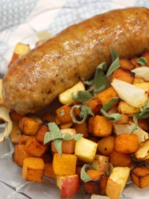 Air Fryer Sausages With Roasted Apples and Butternut Squash