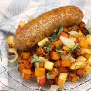 Air Fryer Sausages With Roasted Apples and Butternut Squash