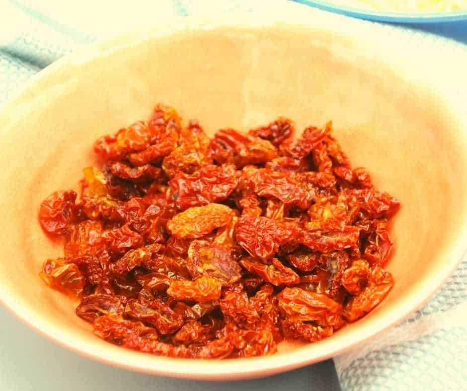 closeup: a bowl full of air fryer sun dried tomatoes