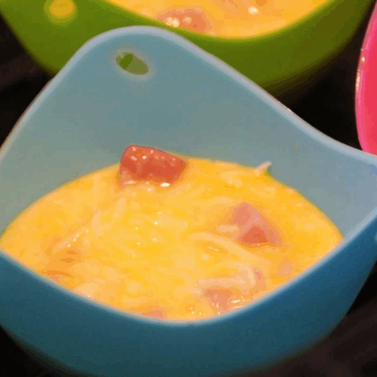 Pour the egg mixture into the egg molds.