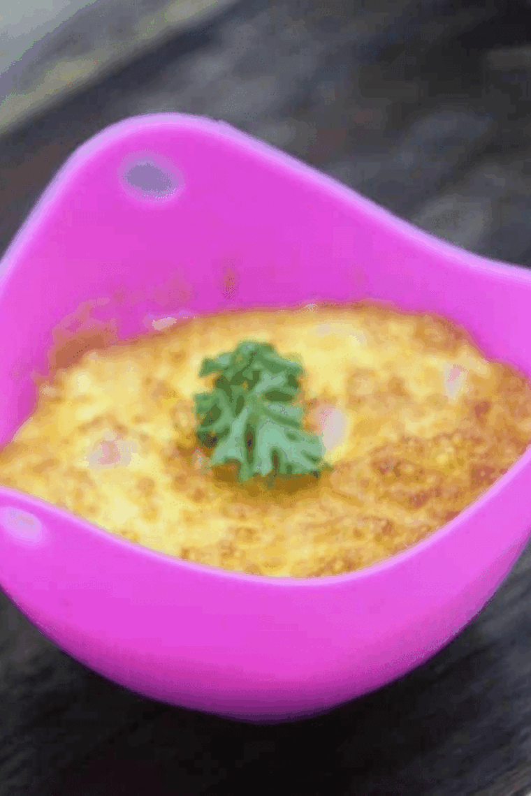 Homemade Starbucks-style ham and cheddar sous vide egg bites cooked in the air fryer.