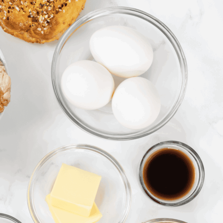 Ingredients needed for Starbucks Ham and Cheddar Sous Vide Egg Bites on kitchen table.