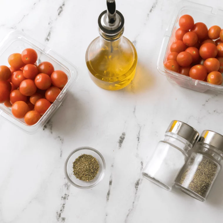 overhead: ingredients needed to make sun dried tomatoes in air fryer