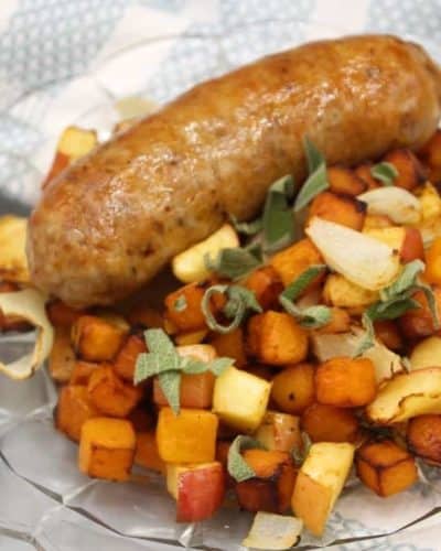 Air Fryer Sausages With Roasted Apples and Butternut Squash