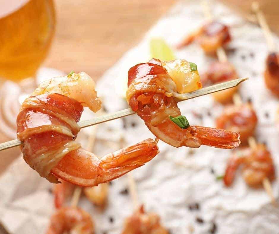 skewers with bacon wrapped shrimp