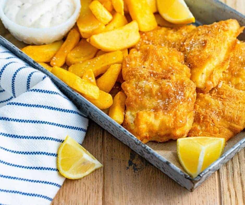 fish and chips in food tray