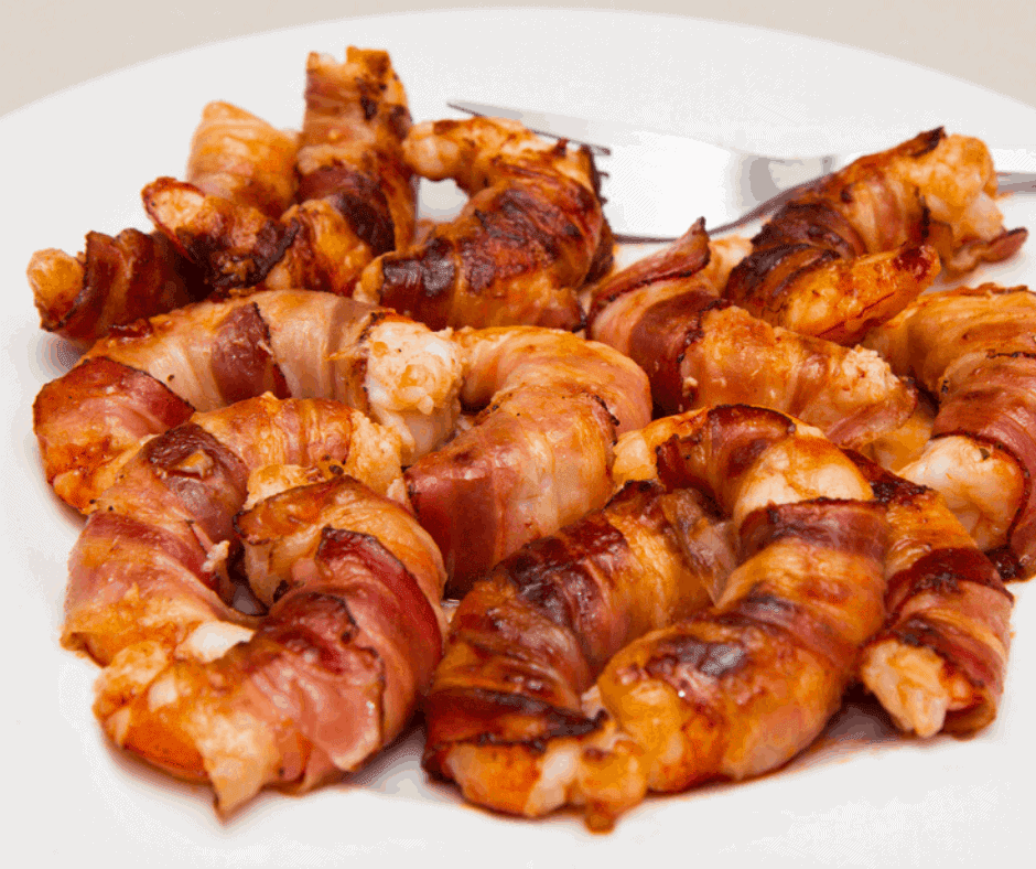 platter with shrimp wrapped in bacon