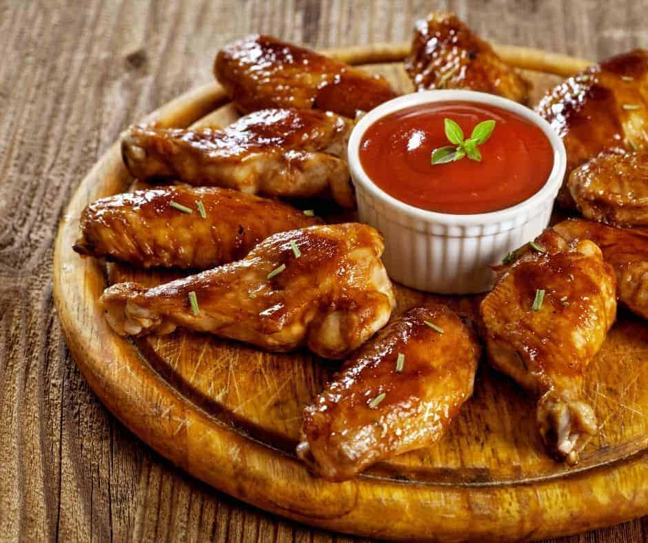 platter with honey garlic chicken wings