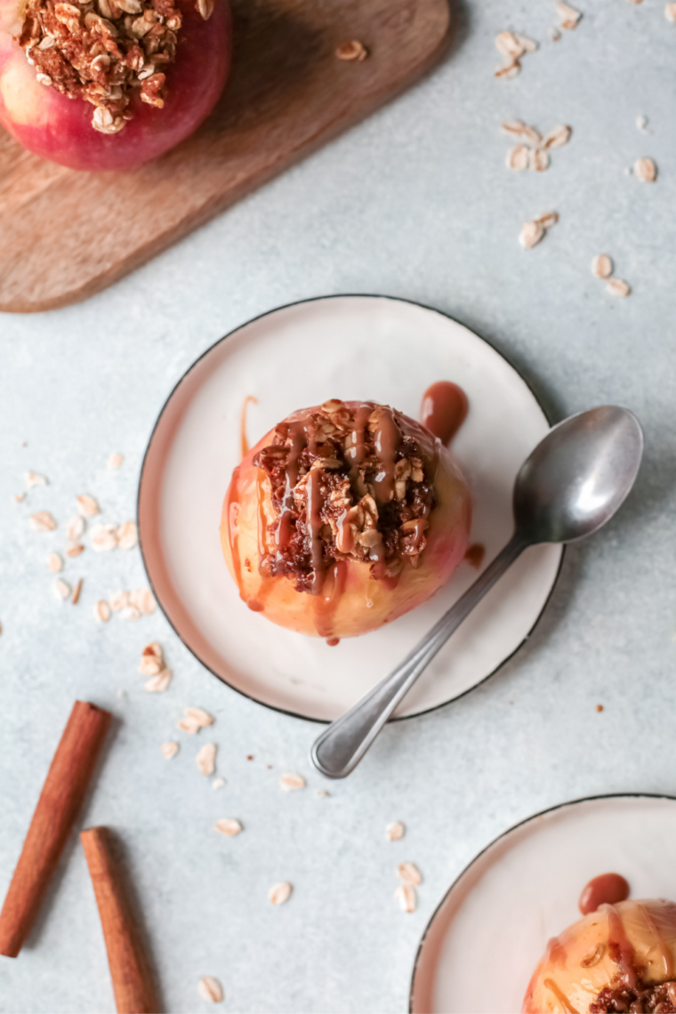 Air fryer baked apples stuffed with cinnamon oat filling, cooked until tender and caramelized, served warm as an easy 20-minute dessert.