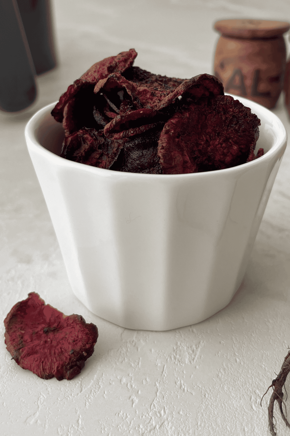 Golden, crispy Air Fryer Beet Chips freshly made and ready to serve.