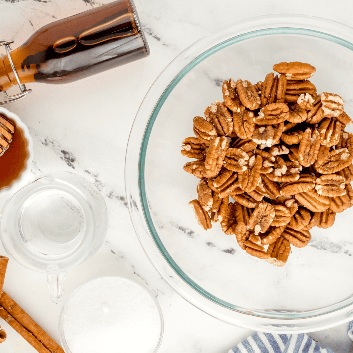 overhead: ingredients needed to make air fryer candy pecans