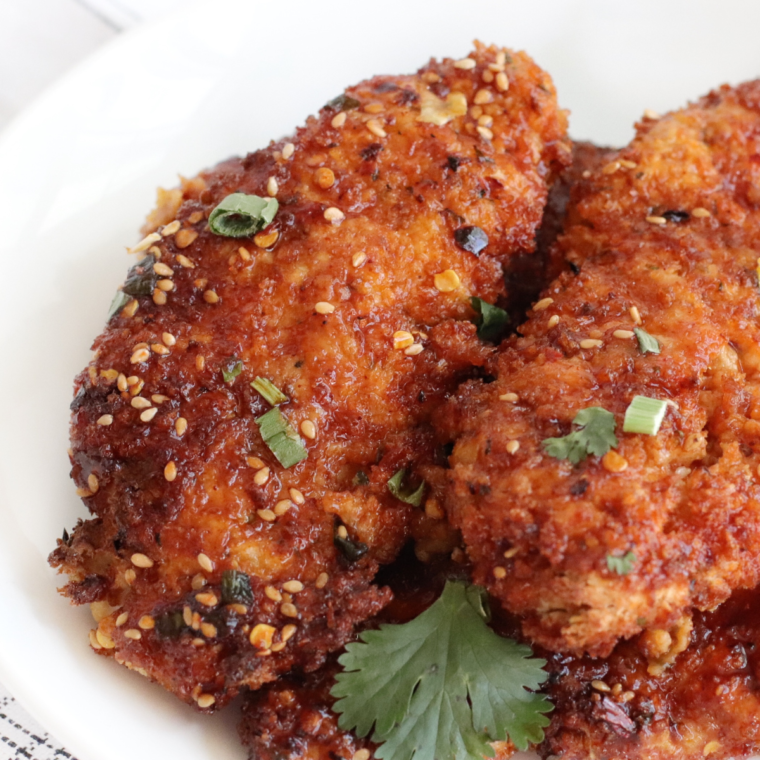 "Golden, crispy Air Fryer Italian Chicken Tenders with side salad"