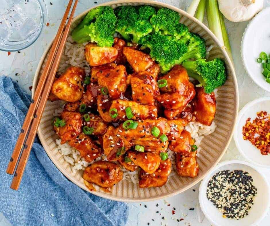 Air Fryer General Tso's Chicken Recipe On Plate