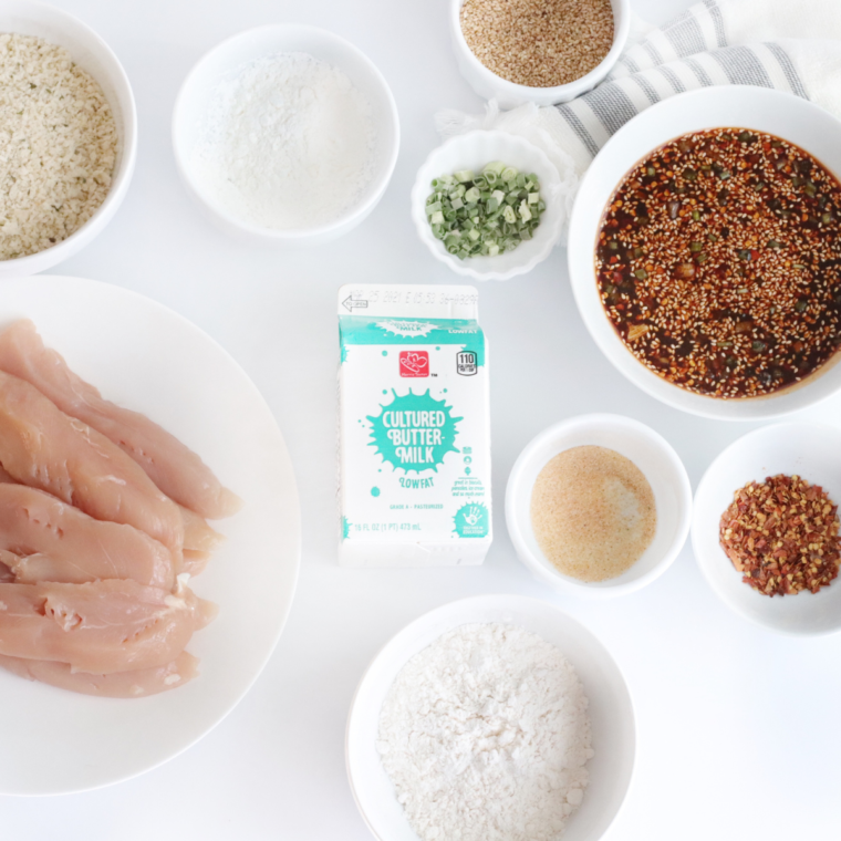 Ingredients needed for Air Fryer Italian Chicken Tenders on kitchen table.