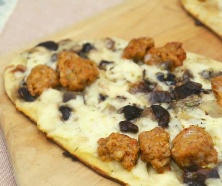 Blackstone Griddle Sausage & Mushroom Flatbread Pizza