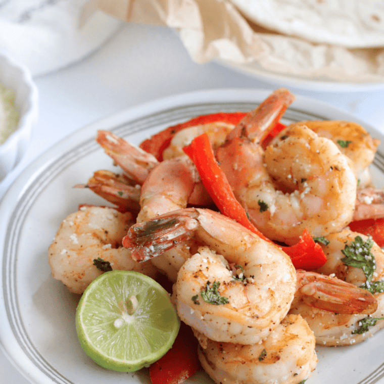 plate with air fryer shrimp fajitas