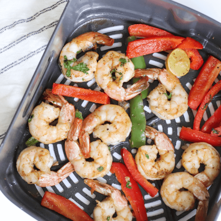 shrimp fajitas in the air fryer with peppers