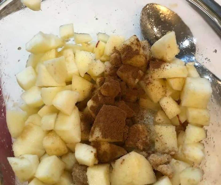 Diced Apples, with cinnamon, in a bowl