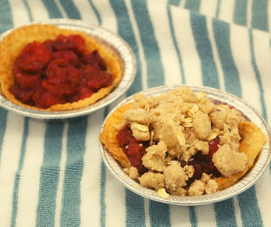 Cherry Pie Filling in Crust With Crumb Topping On Top of One Pie