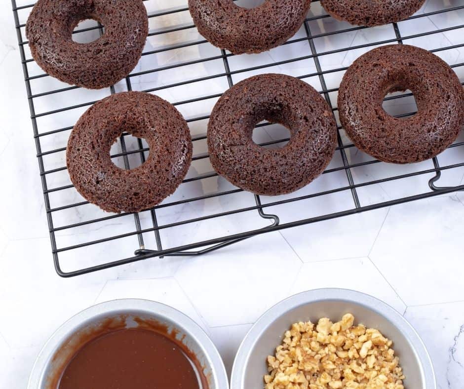 Air Fryer Brownie Donuts with Chocolate Glaze and Nuts