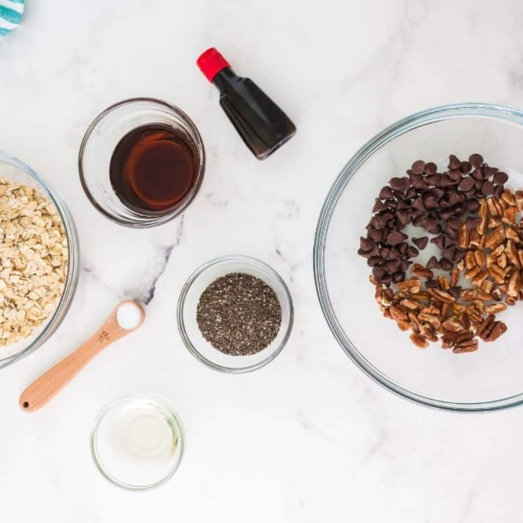 Ingredients Needed For Air Fryer Chocolate Chip Granola On Table