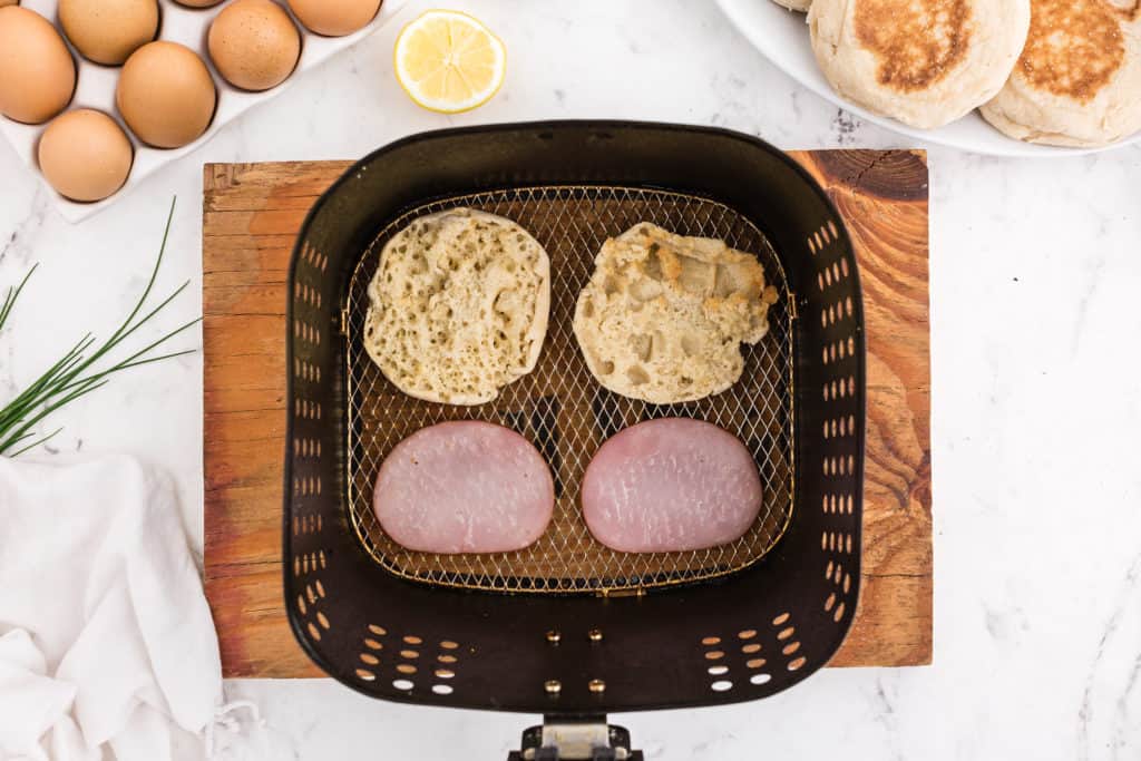 Toast the English Muffin and Cook Canadian Bacon in Air Fryer