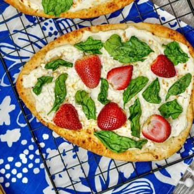 Air Fryer Strawberry, Spinach, Ricotta & Goat Cheese Flat Bread